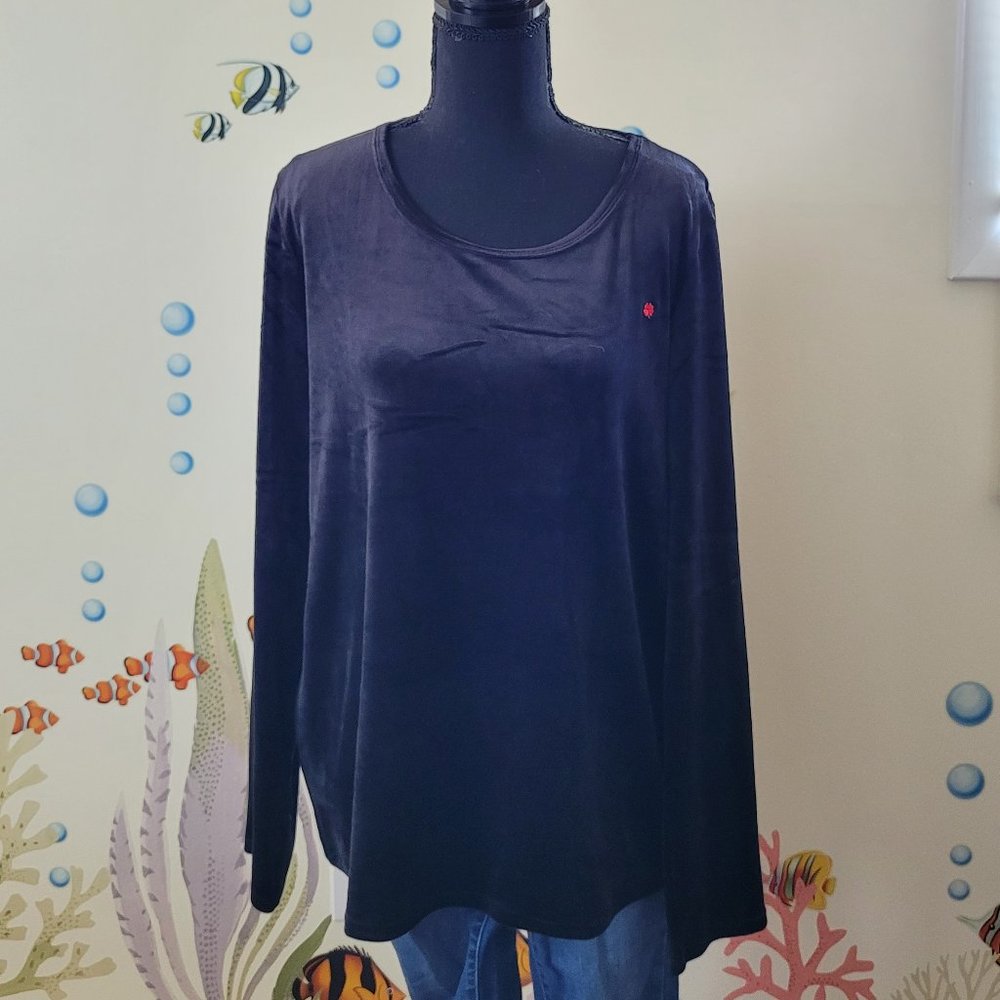 Lucky Brand Black Long Sleeve Faux Velvet Shirt